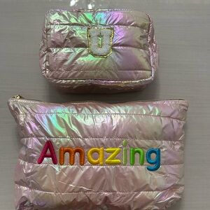 Set Of 2 Hiroyuki  Pink Iridescent Quilted Makeup Bags “U” “AMAZING” New!!